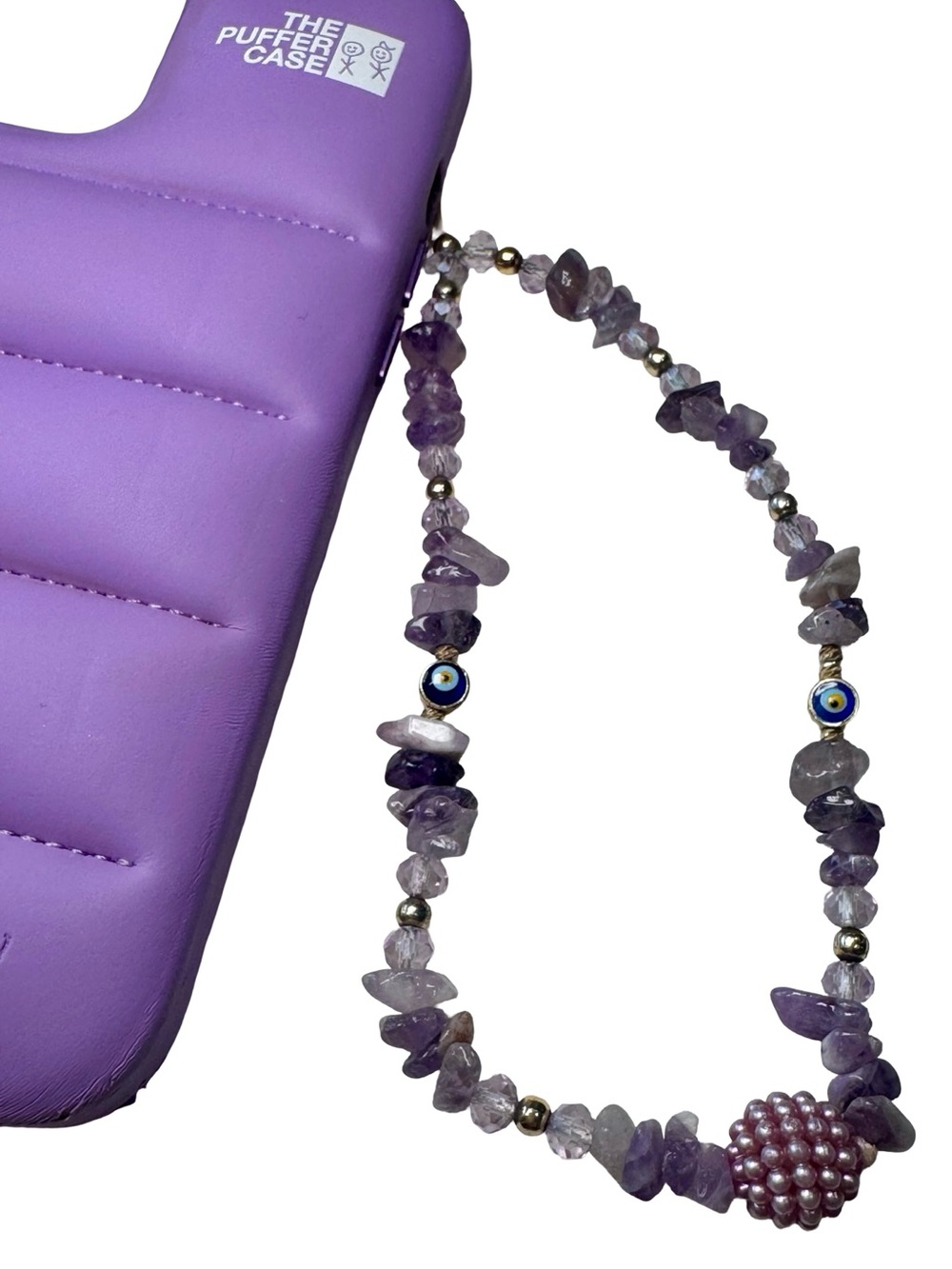 ⚛️🧿 Amethyst Chip Beaded Phone Accessory Wrist Strap with evil eyes 🧿⚛️